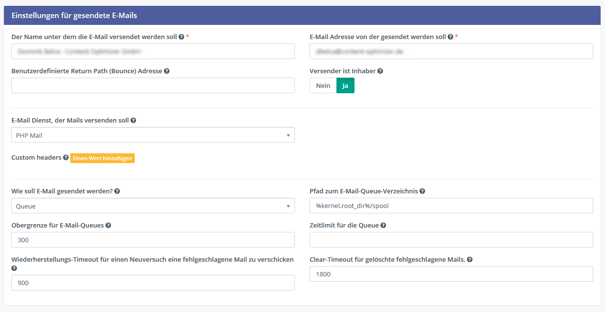 Mautic Email Dienstleister Einstellungen