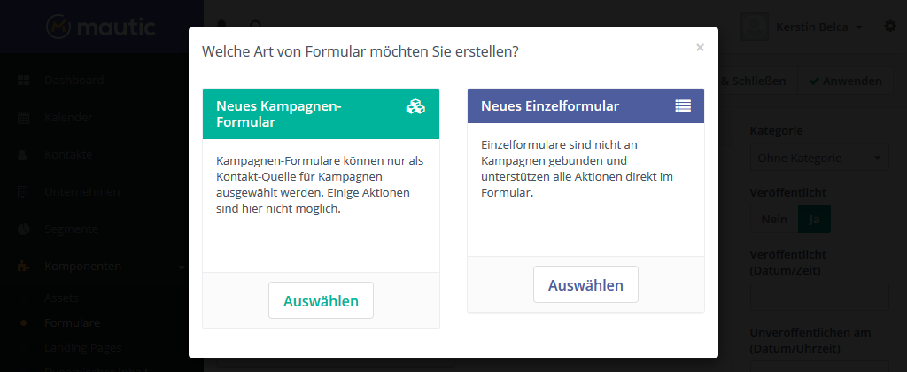 Mautic Formular erstellen 1