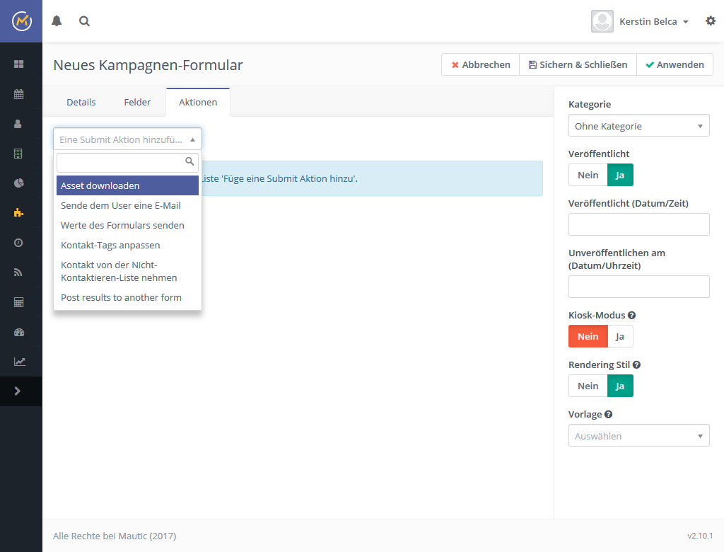 Mautic Formular Aktionen