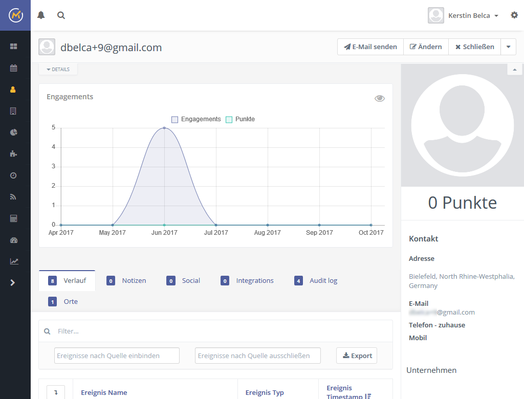 Mautic Kontakte Detailseite