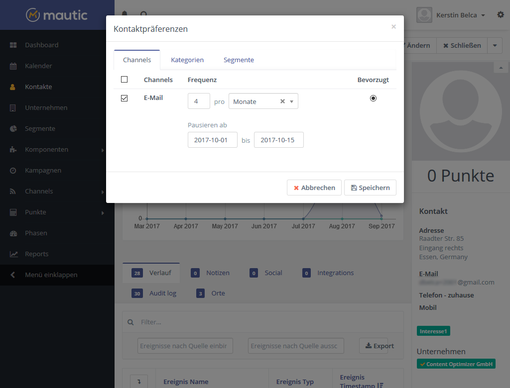 Mautic Kontaktpräferenzen