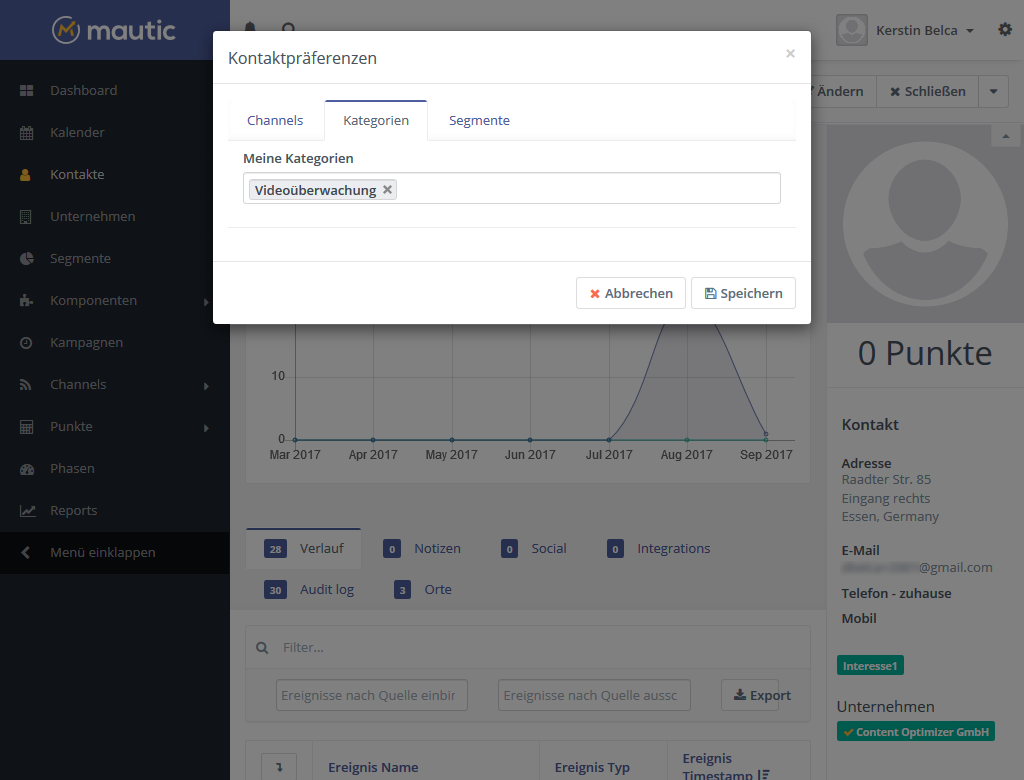 Mautic Kontaktpräferenzen Kategorien
