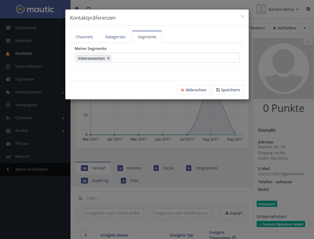 Mautic Kontaktpräferenzen Segmente