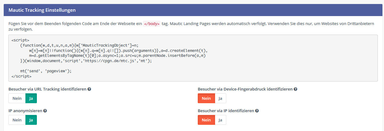 Mautic Kontakte Tracking Einstellungen