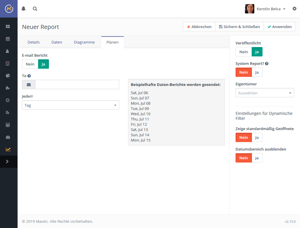 Mautic Report Planen