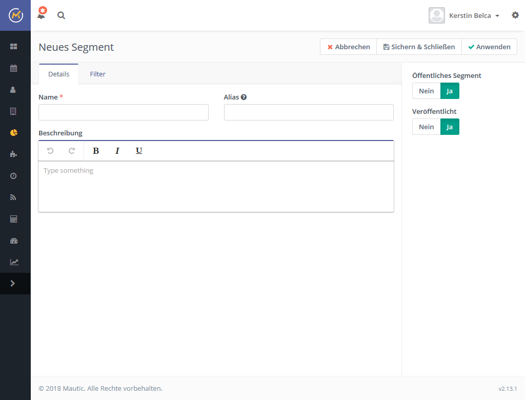 Mautic Segment erstellen