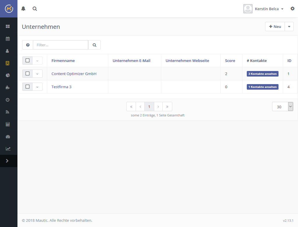 Mautic Unternehmen Unternehmenskontakte